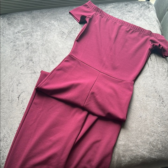 Lulu's Red Off-Shoulder Jumpsuit - Picture 1 of 4